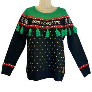 Tipsy Elves Christmas Tree Tassel Ugly Holiday Party Sweater Size Small
